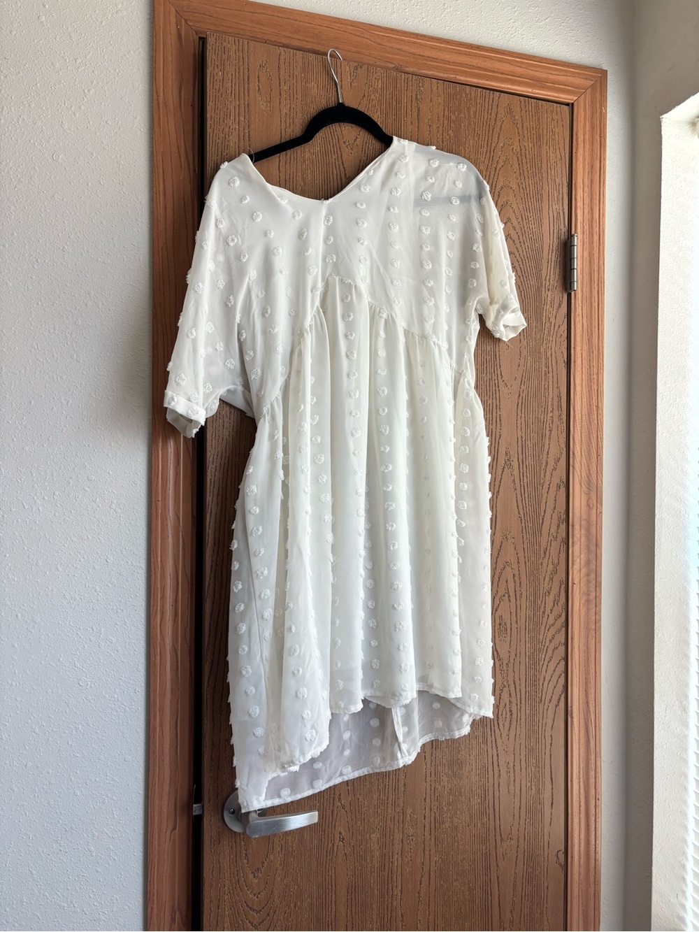 Zenana Outfitters White Swiss Dot Short Sleeve Babydoll Dress